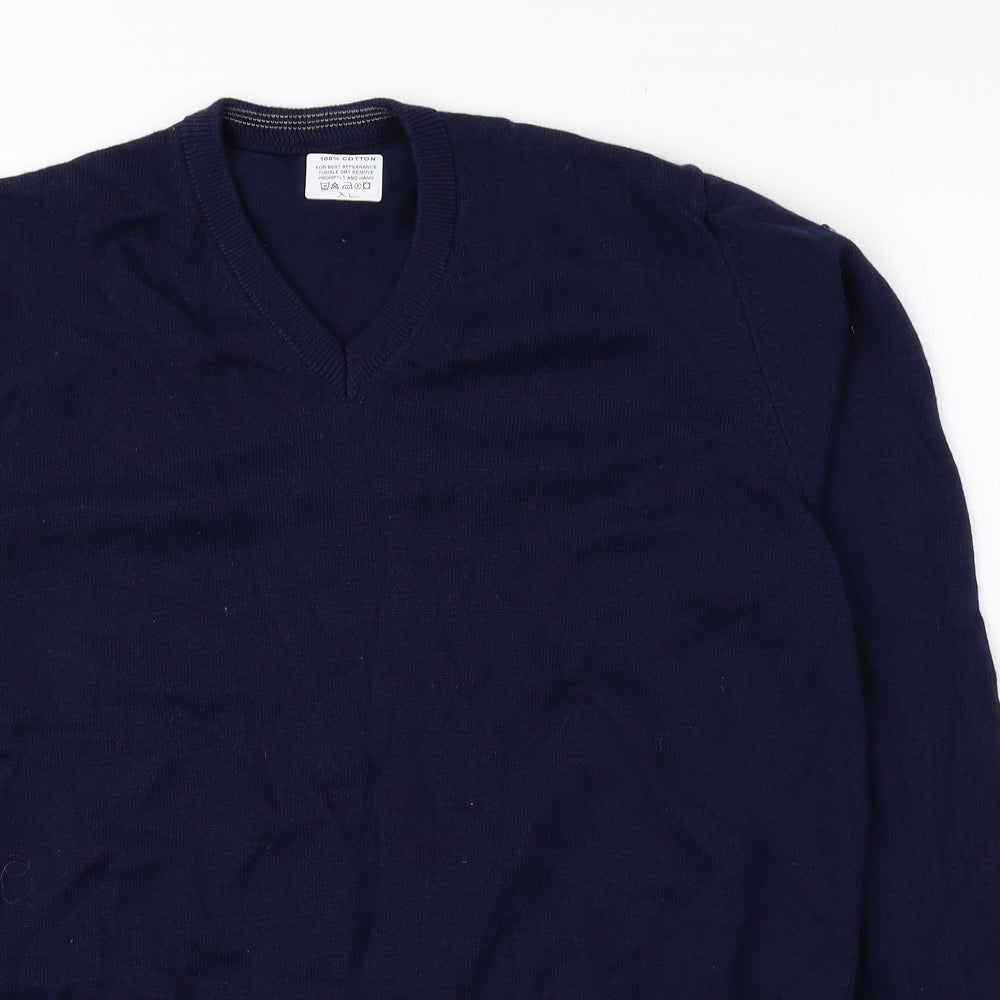 Preworn Mens Blue V-Neck Cotton Pullover Jumper Size XL