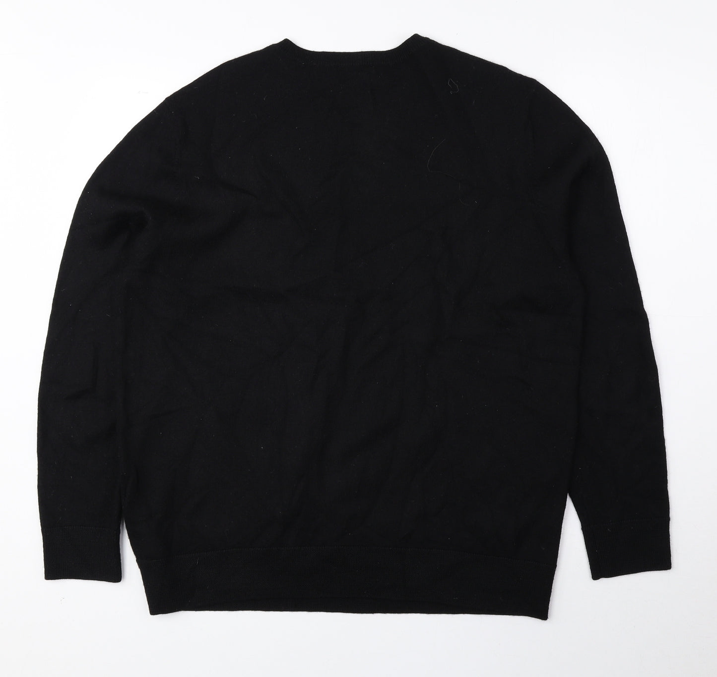 AUR Mens Black V-Neck Wool Pullover Jumper Size L