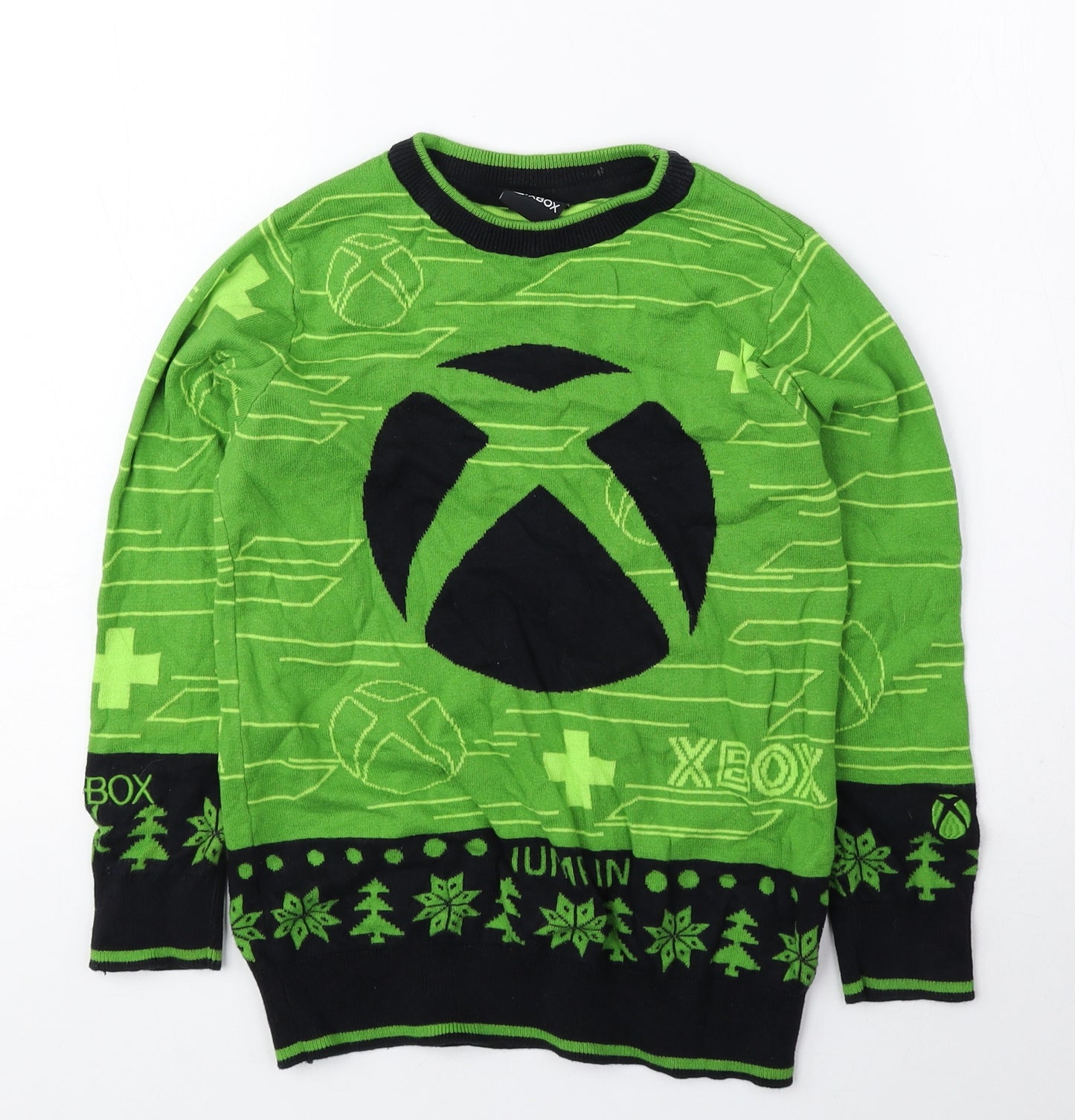 Xbox Boys Green Round Neck Geometric 100% Cotton Pullover Jumper Size 7-8 Years Pullover - XBOX