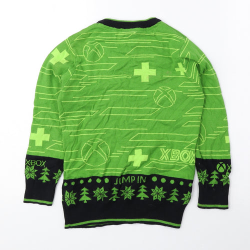 Xbox Boys Green Round Neck Geometric 100% Cotton Pullover Jumper Size 7-8 Years Pullover - XBOX