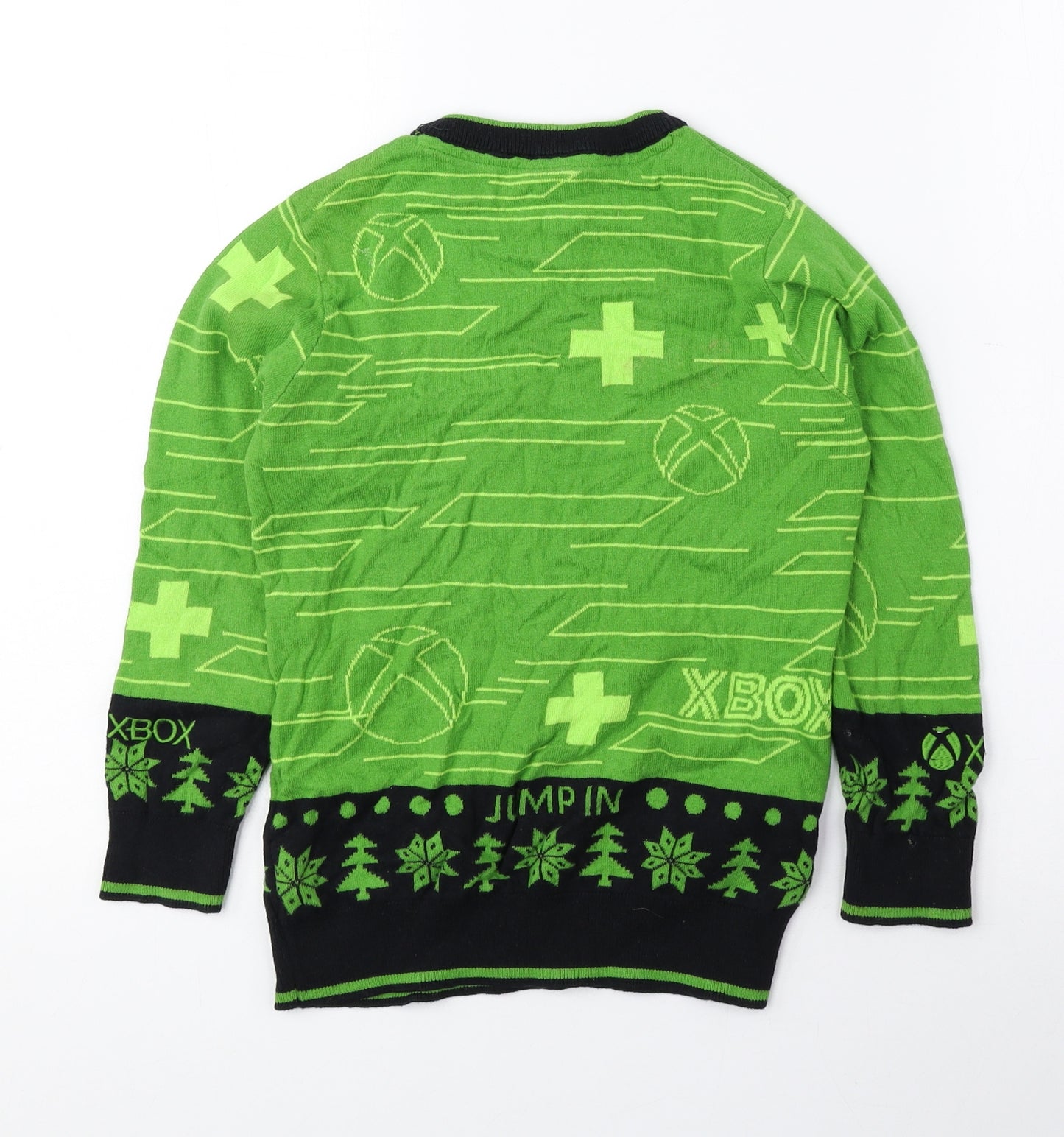 Xbox Boys Green Round Neck Geometric 100% Cotton Pullover Jumper Size 7-8 Years Pullover - XBOX