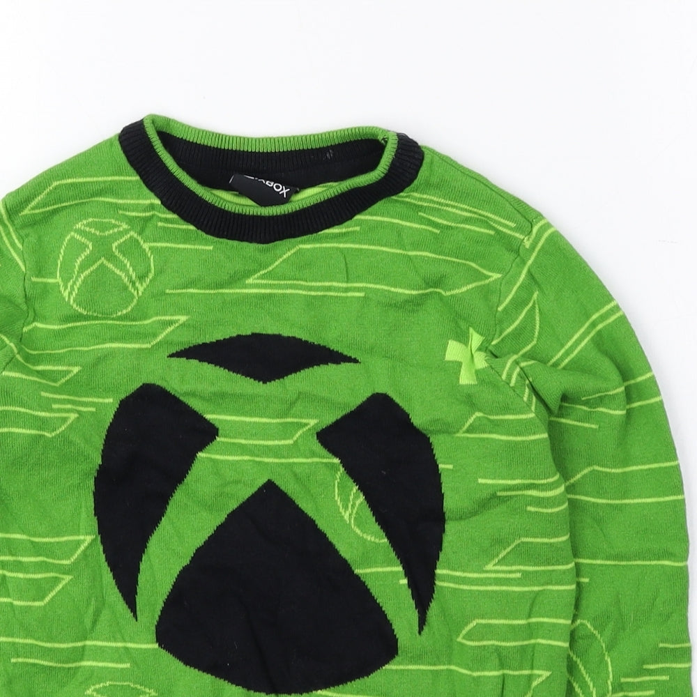 Xbox Boys Green Round Neck Geometric 100% Cotton Pullover Jumper Size 7-8 Years Pullover - XBOX