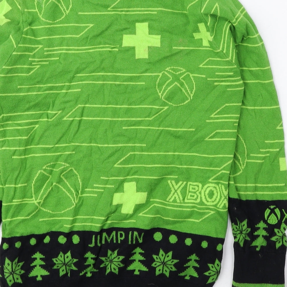Xbox Boys Green Round Neck Geometric 100% Cotton Pullover Jumper Size 7-8 Years Pullover - XBOX