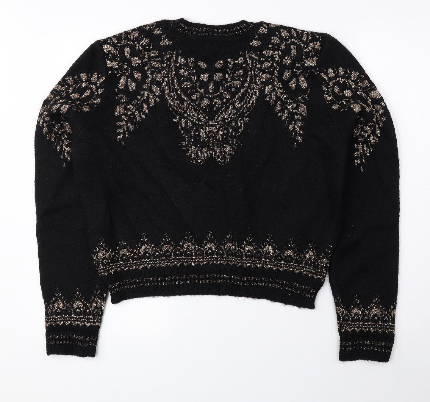 Zara Womens Black Round Neck Fair Isle Acrylic Pullover Jumper Size M