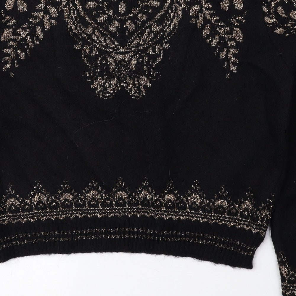 Zara Womens Black Round Neck Fair Isle Acrylic Pullover Jumper Size M