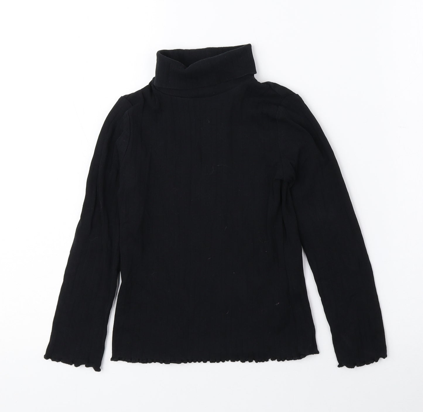 Marks and Spencer Girls Black Cotton Basic Blouse Size 5-6 Years Roll Neck Pullover