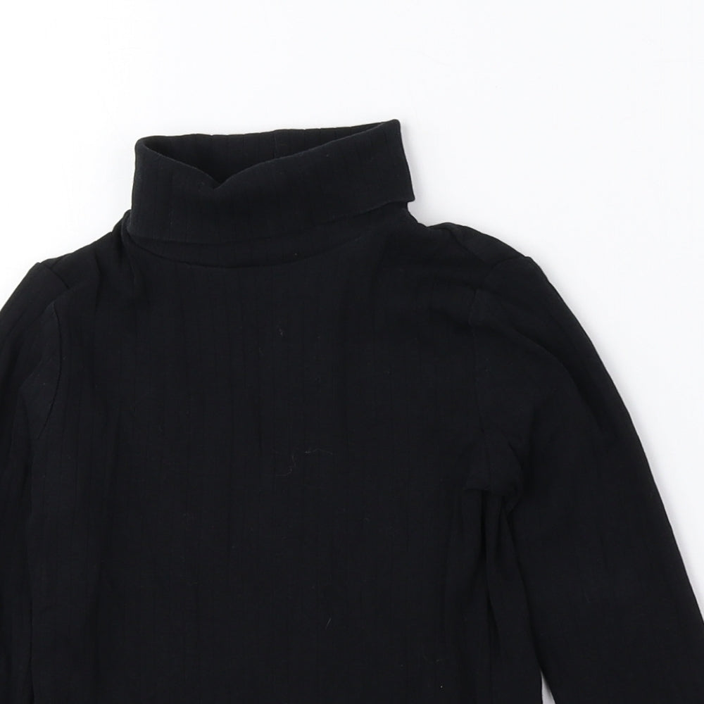 Marks and Spencer Girls Black Cotton Basic Blouse Size 5-6 Years Roll Neck Pullover