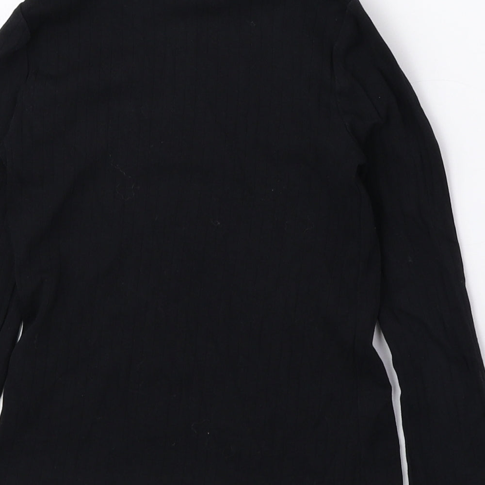 Marks and Spencer Girls Black Cotton Basic Blouse Size 5-6 Years Roll Neck Pullover