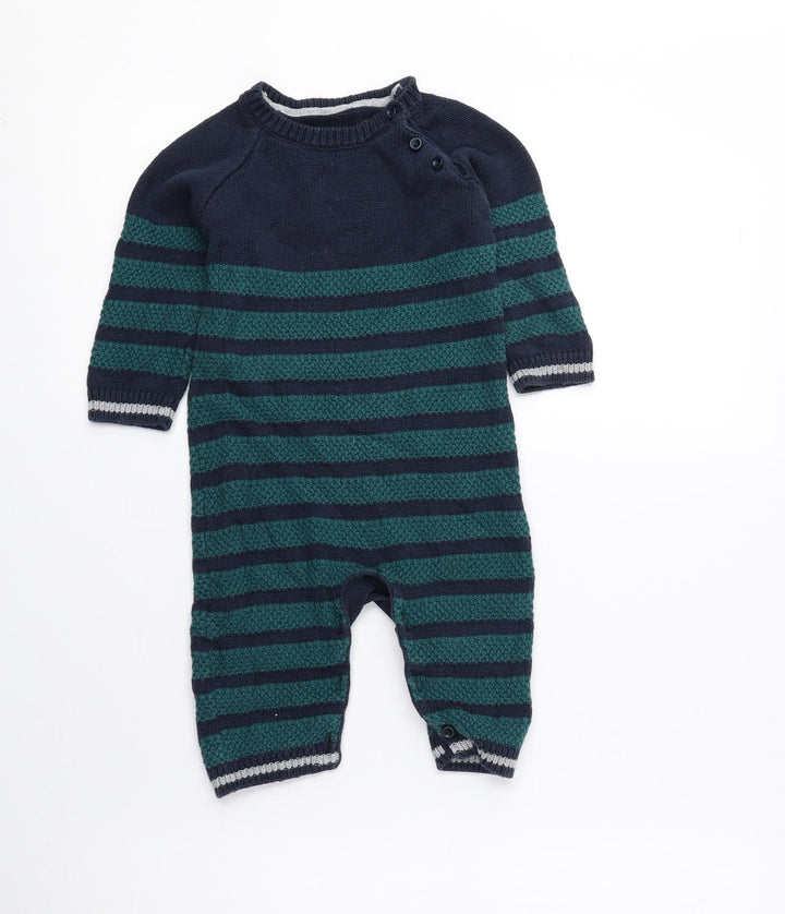 Matalan Baby Blue Striped 100% Cotton Catsuit Outfit/Set Size 6-9 Months Button