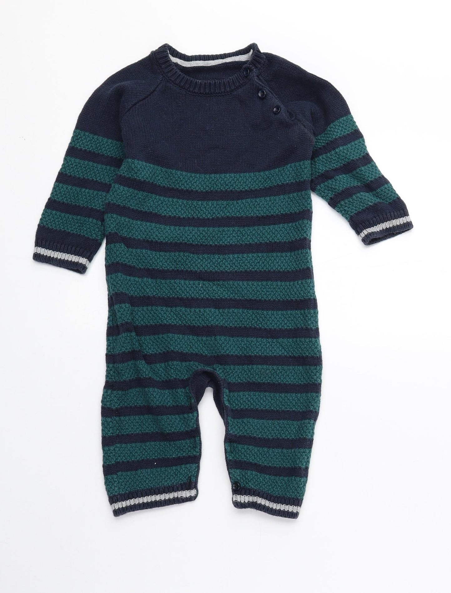 Matalan Baby Blue Striped 100% Cotton Catsuit Outfit/Set Size 6-9 Months Button