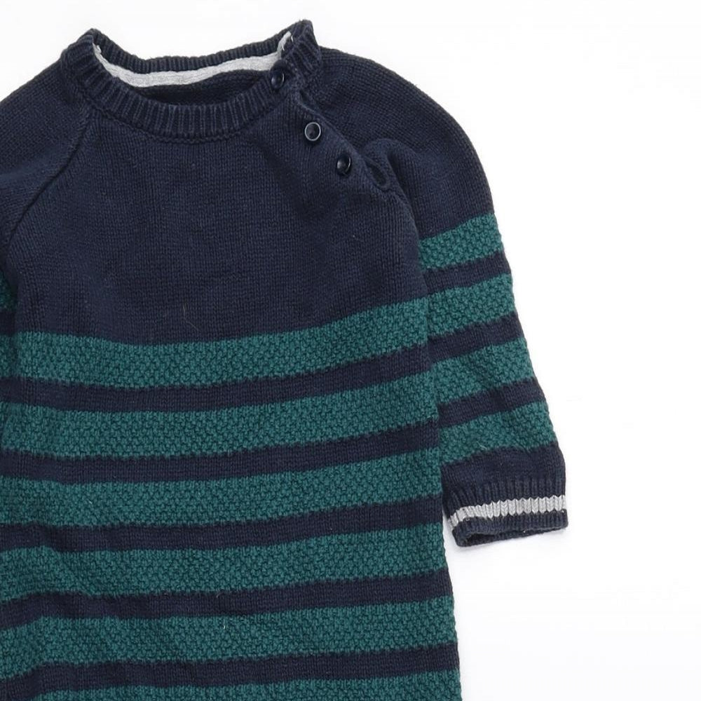 Matalan Baby Blue Striped 100% Cotton Catsuit Outfit/Set Size 6-9 Months Button