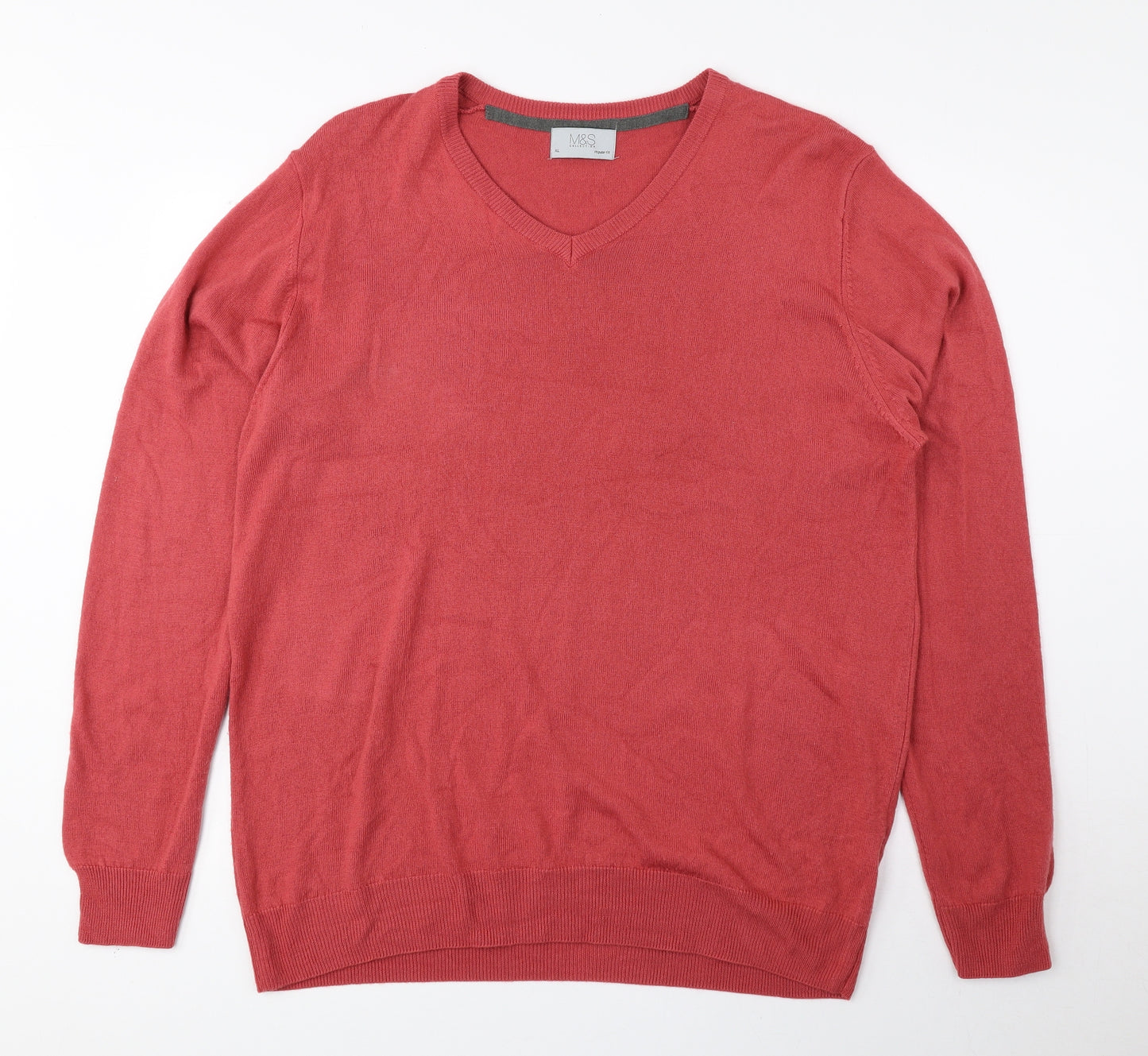 Marks and Spencer Mens Pink V-Neck Acrylic Pullover Jumper Size XL