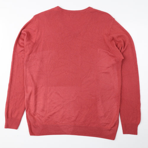 Marks and Spencer Mens Pink V-Neck Acrylic Pullover Jumper Size XL