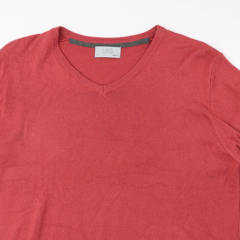 Marks and Spencer Mens Pink V-Neck Acrylic Pullover Jumper Size XL