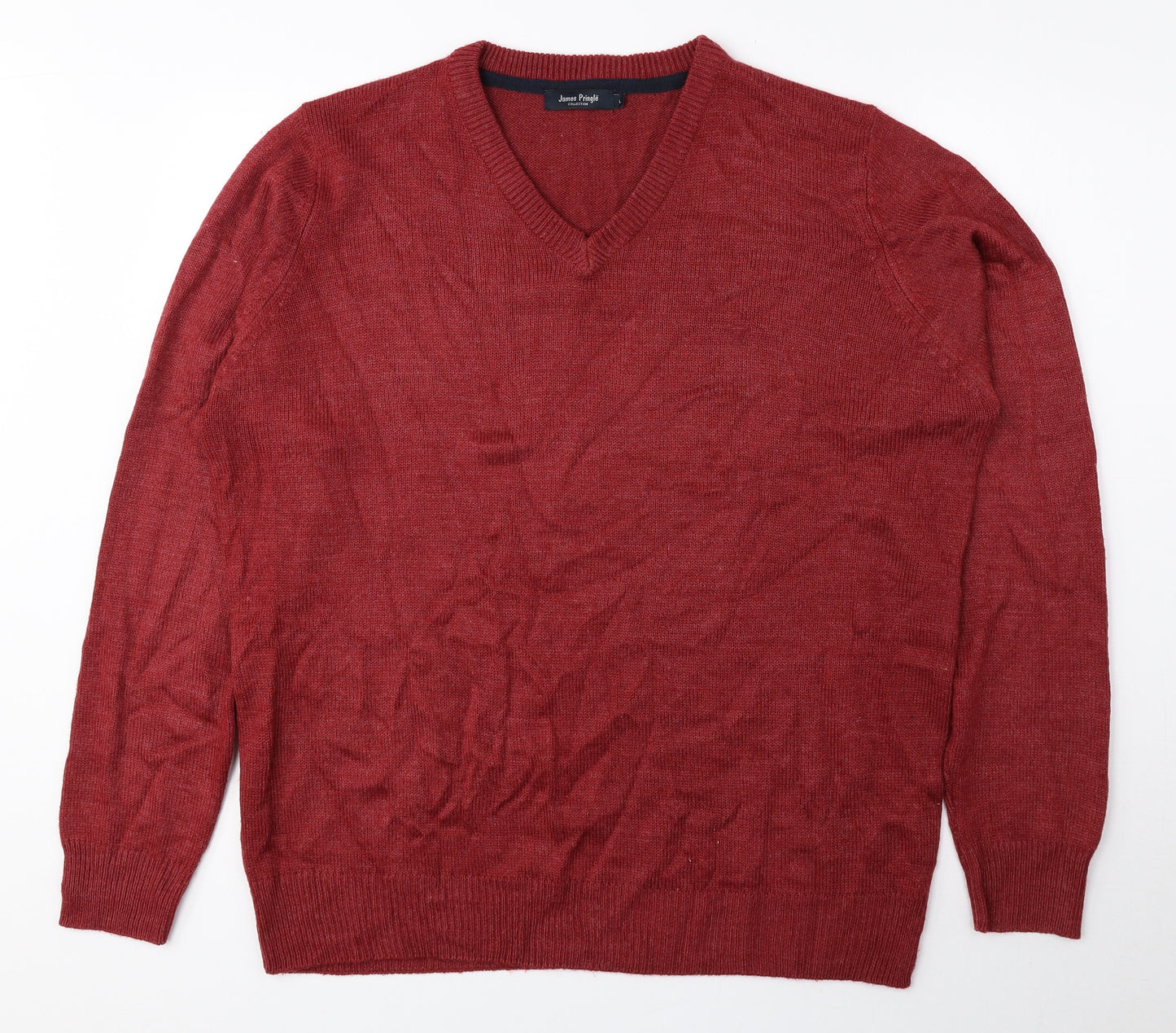 EWM Mens Red V-Neck Acrylic Pullover Jumper Size L