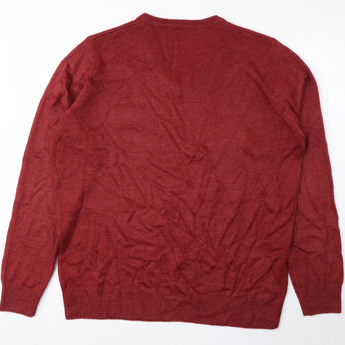 EWM Mens Red V-Neck Acrylic Pullover Jumper Size L