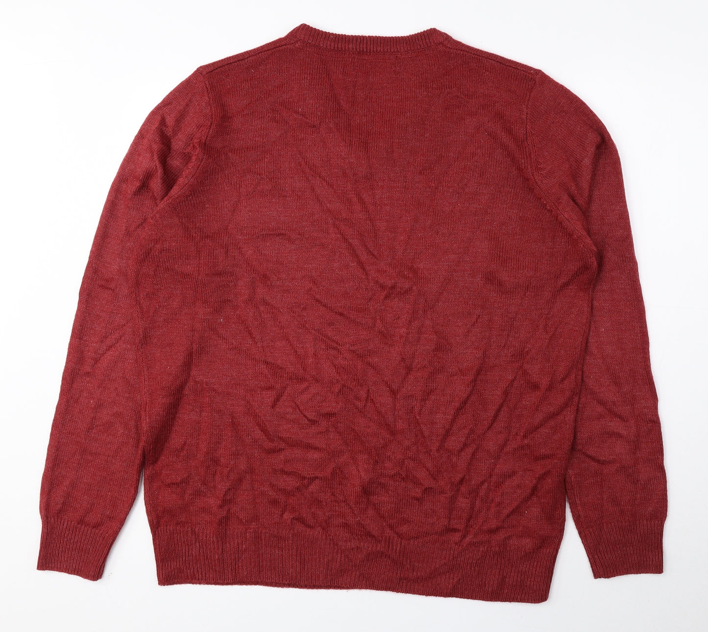 EWM Mens Red V-Neck Acrylic Pullover Jumper Size L