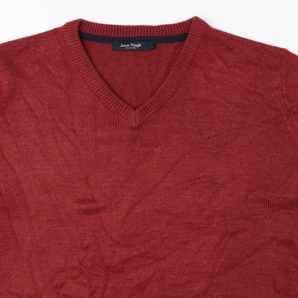 EWM Mens Red V-Neck Acrylic Pullover Jumper Size L