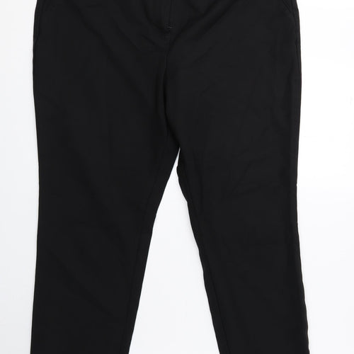 Papaya Womens Black Cotton Trousers Size 16 L24.5 in Regular Hook & Eye