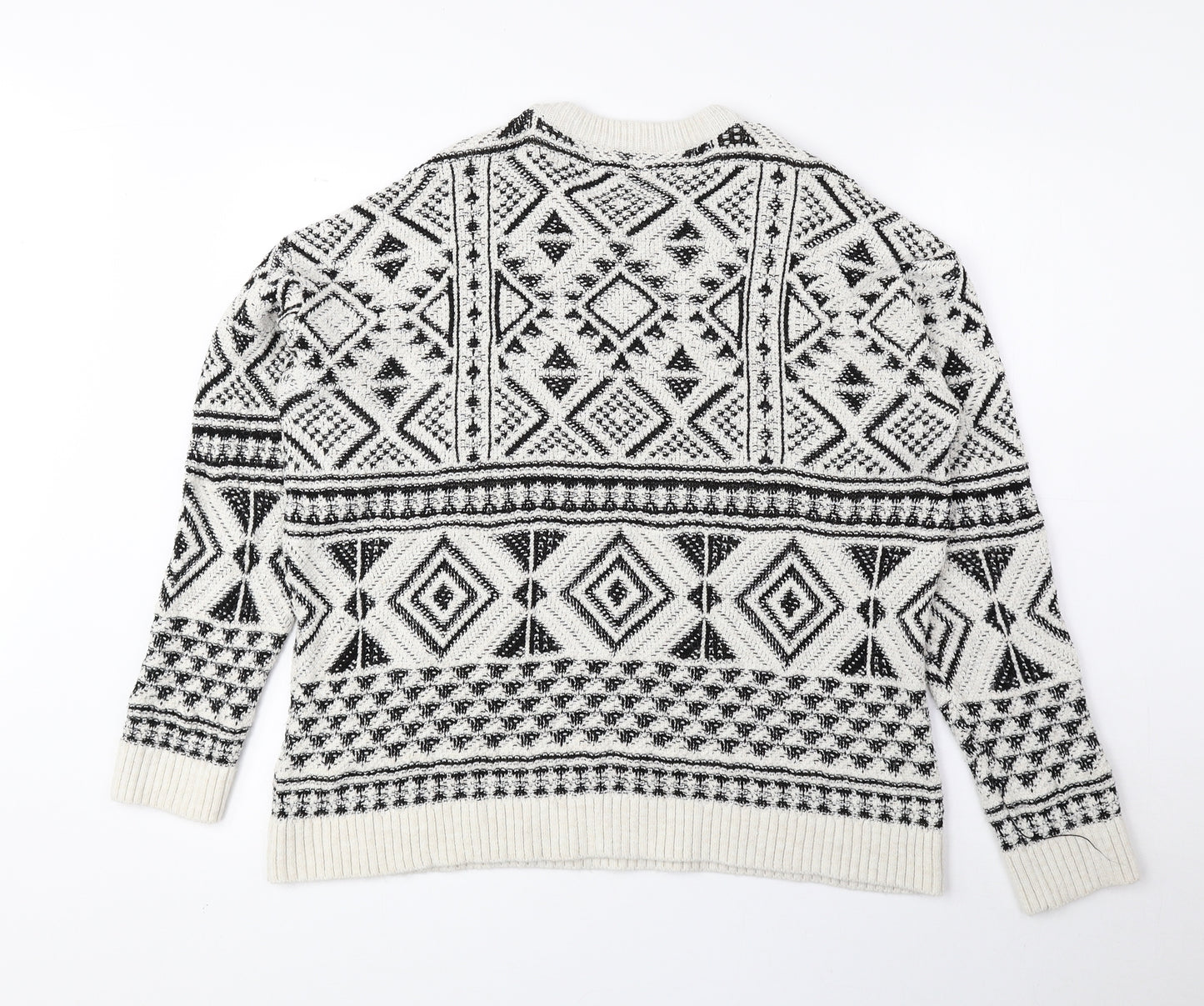 Papaya Womens Beige Round Neck Geometric Acrylic Pullover Jumper Size M