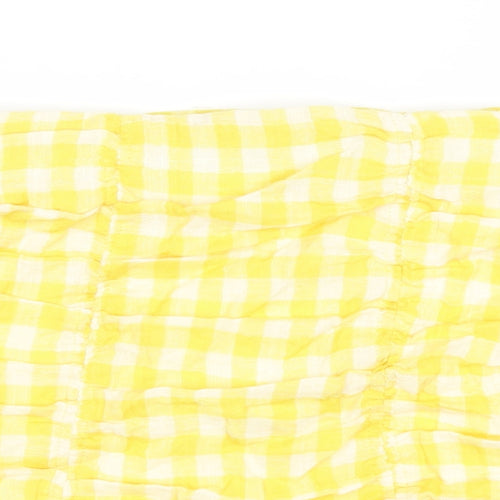 Zara Womens Yellow Plaid Cotton Mini Skirt Size XS Zip - Ruched