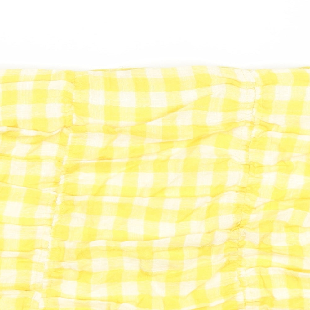 Zara Womens Yellow Plaid Cotton Mini Skirt Size XS Zip - Ruched