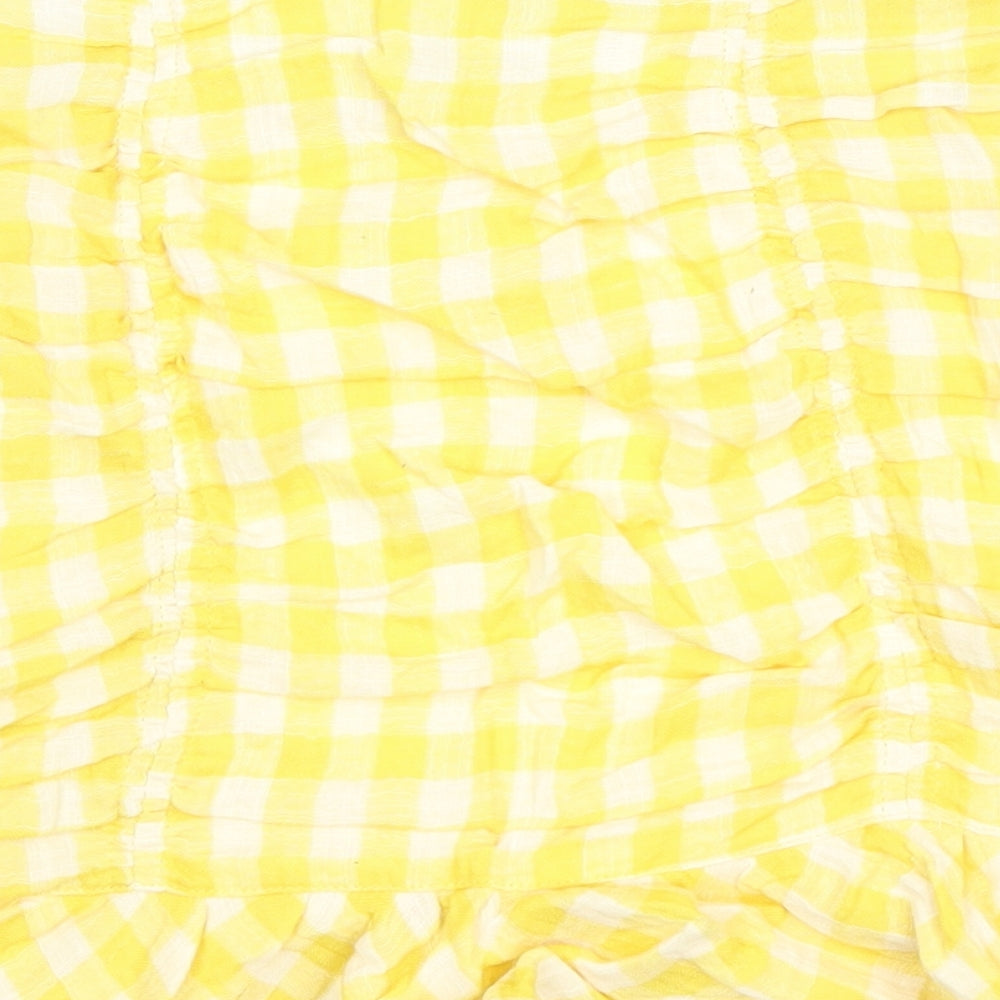 Zara Womens Yellow Plaid Cotton Mini Skirt Size XS Zip - Ruched