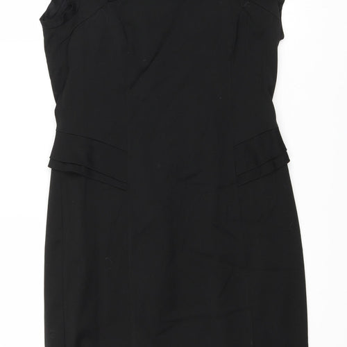Warehouse Womens Black Polyester Sheath Size 14 Square Neck Zip