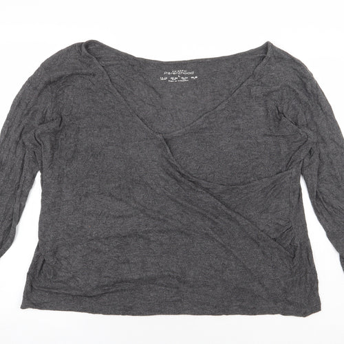 Primark Womens Grey Elastane Basic T-Shirt Size L V-Neck