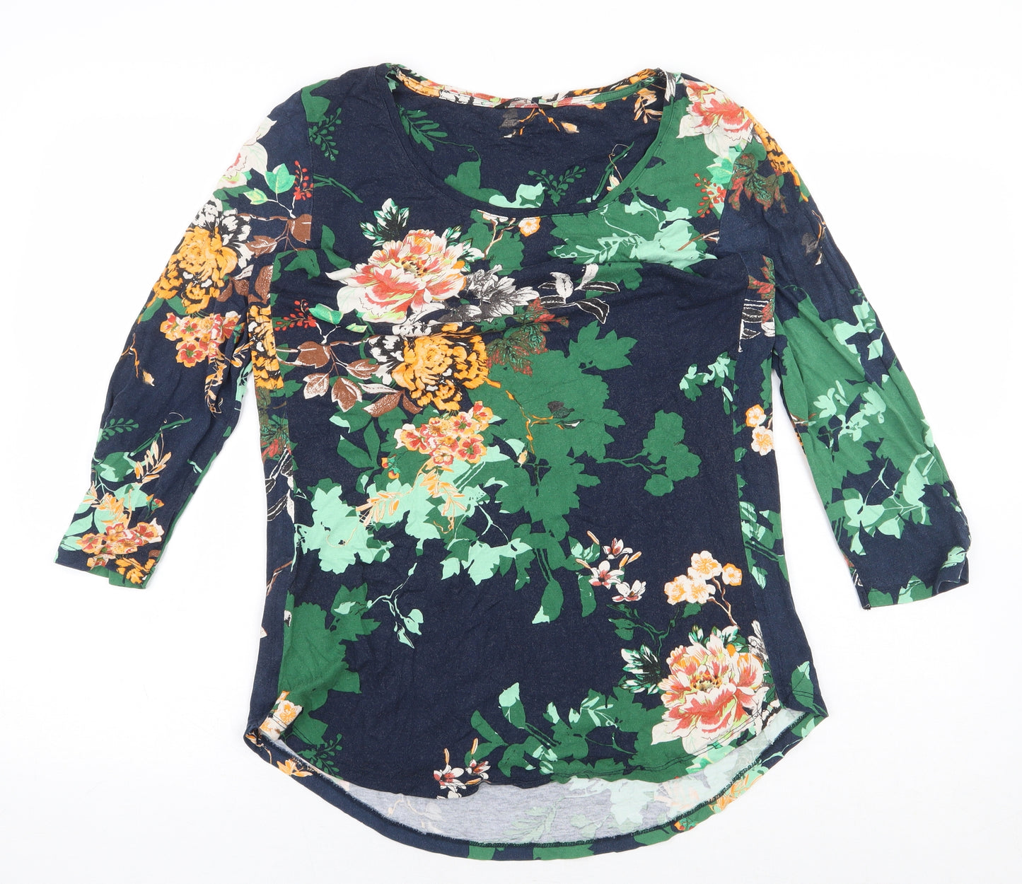 M&Co Womens Multicoloured Floral Viscose Basic Blouse Size 14 Scoop Neck