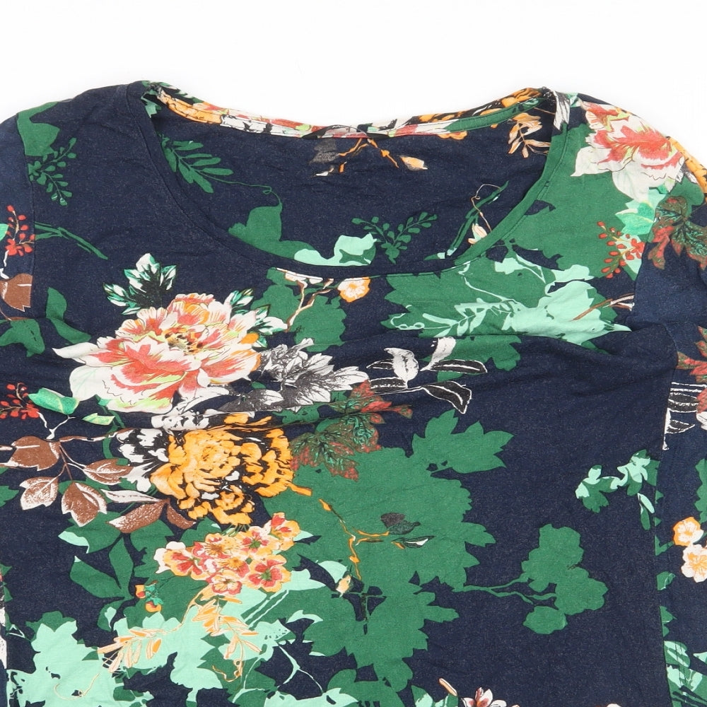 M&Co Womens Multicoloured Floral Viscose Basic Blouse Size 14 Scoop Neck