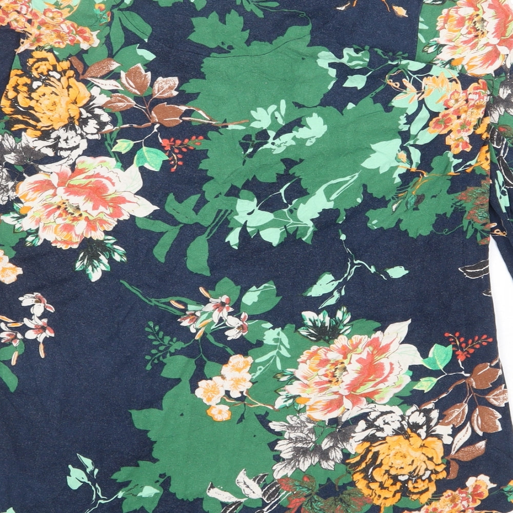 M&Co Womens Multicoloured Floral Viscose Basic Blouse Size 14 Scoop Neck