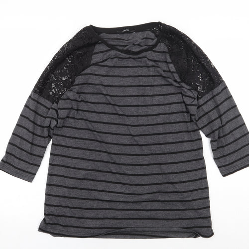 George Womens Grey Striped Polyester Basic Blouse Size 12 Round Neck - Lace Detail