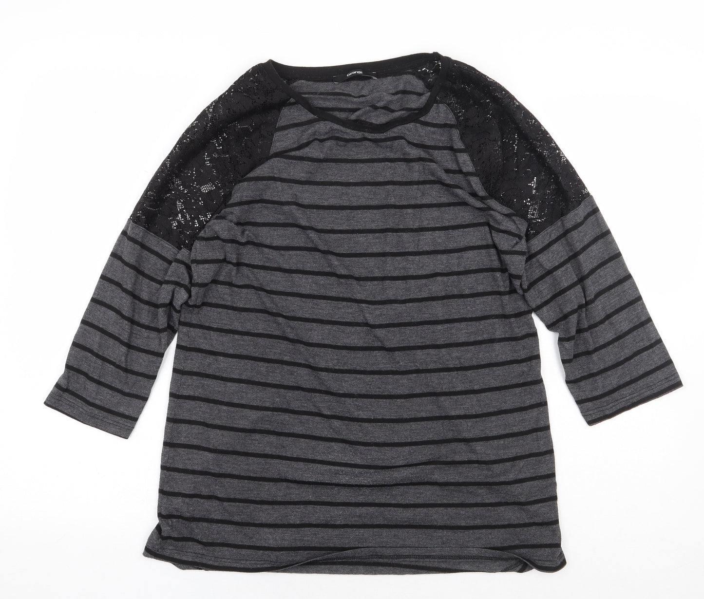 George Womens Grey Striped Polyester Basic Blouse Size 12 Round Neck - Lace Detail