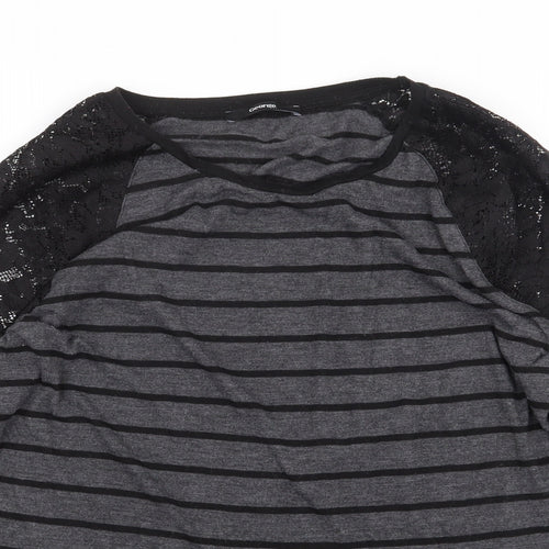 George Womens Grey Striped Polyester Basic Blouse Size 12 Round Neck - Lace Detail