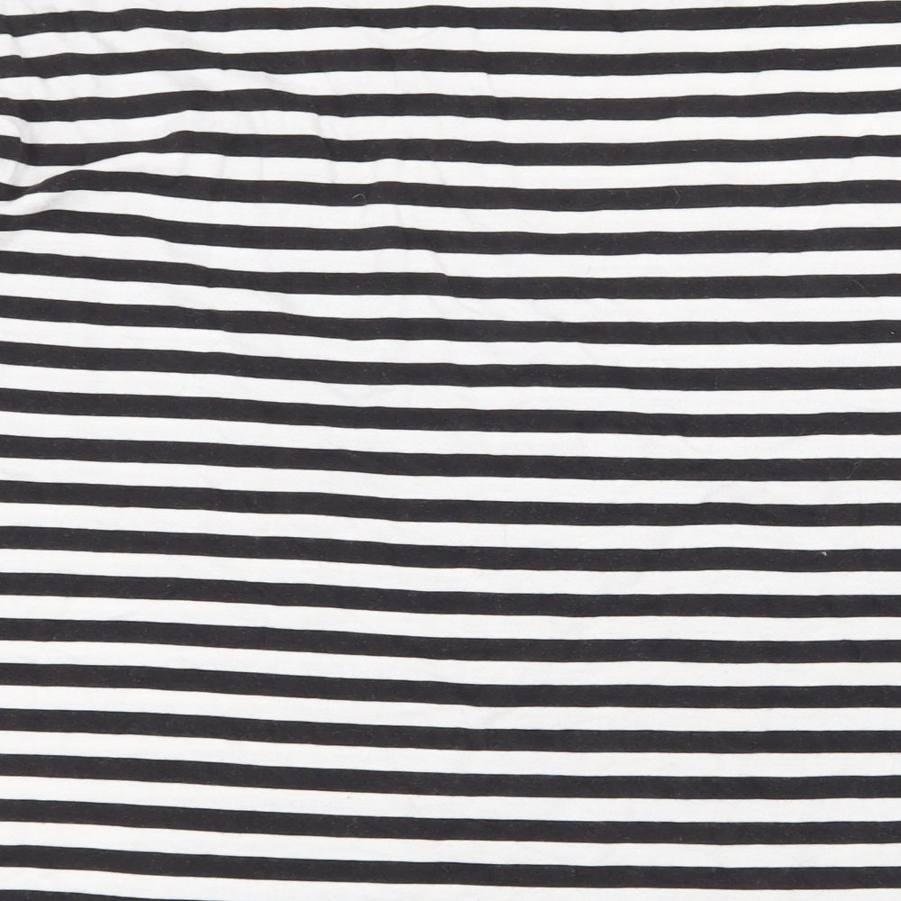 Monkl Womens White Striped Cotton Basic T-Shirt Size S Round Neck