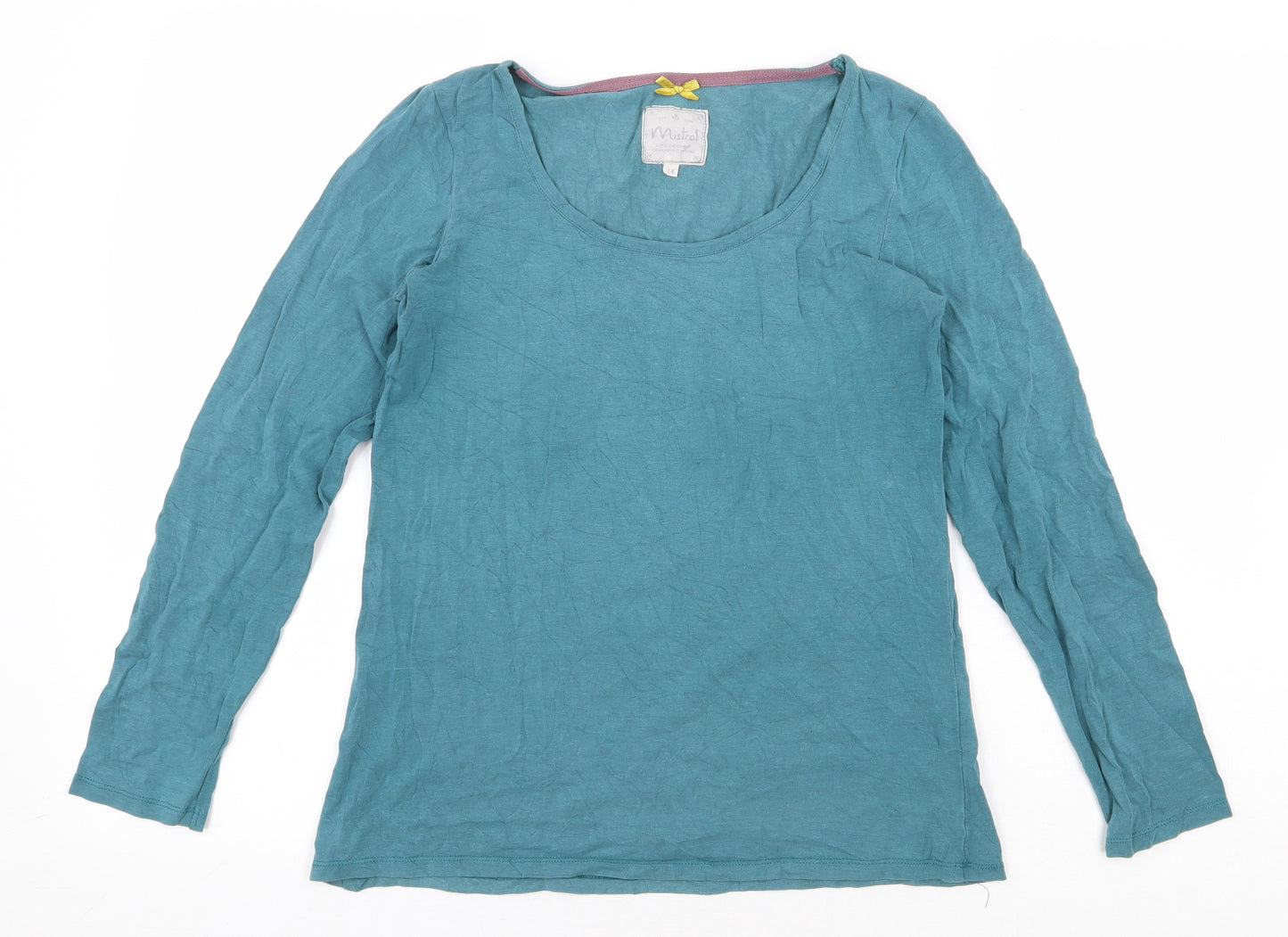 Mistral Womens Green Cotton Basic T-Shirt Size 14 Scoop Neck