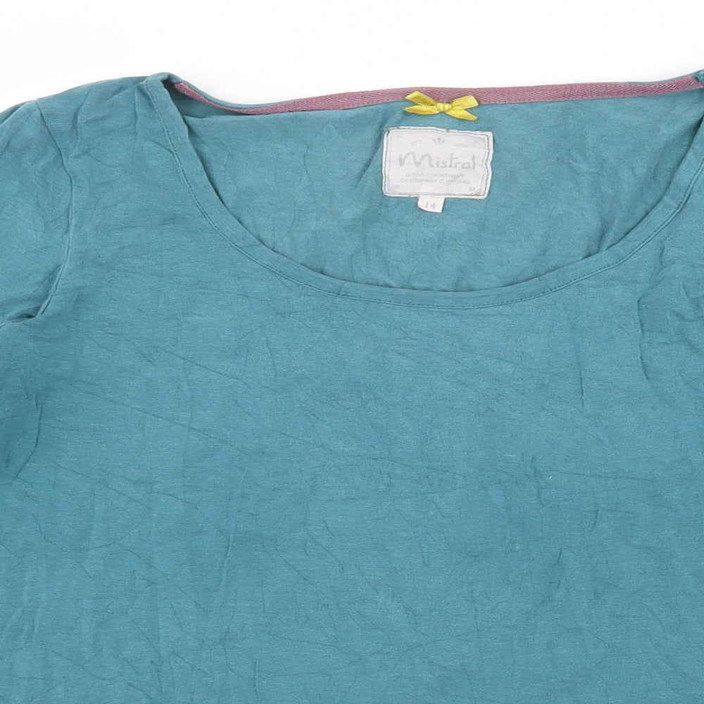 Mistral Womens Green Cotton Basic T-Shirt Size 14 Scoop Neck