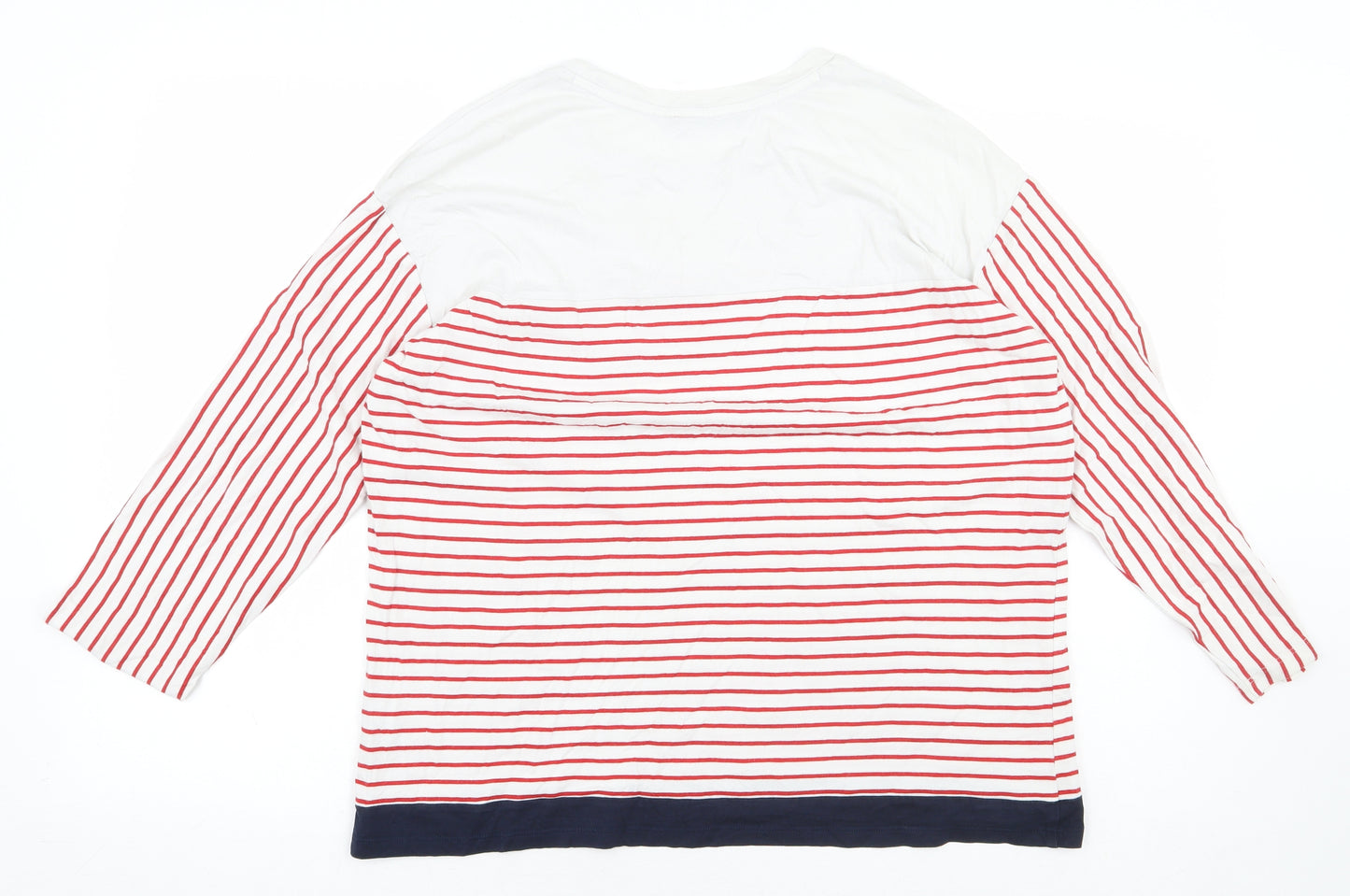 Marks and Spencer Womens White Striped 100% Cotton Basic T-Shirt Size 16 Round Neck