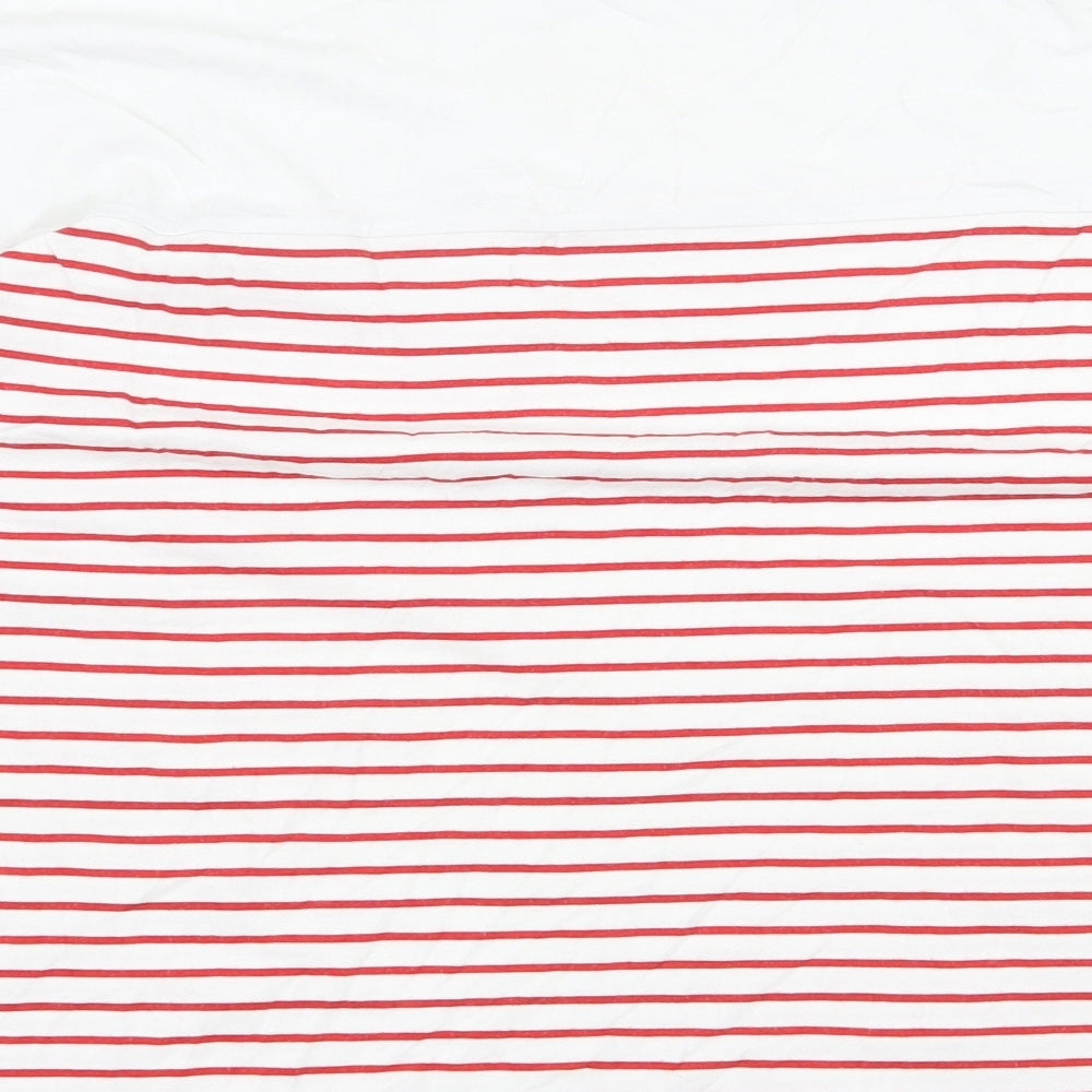 Marks and Spencer Womens White Striped 100% Cotton Basic T-Shirt Size 16 Round Neck