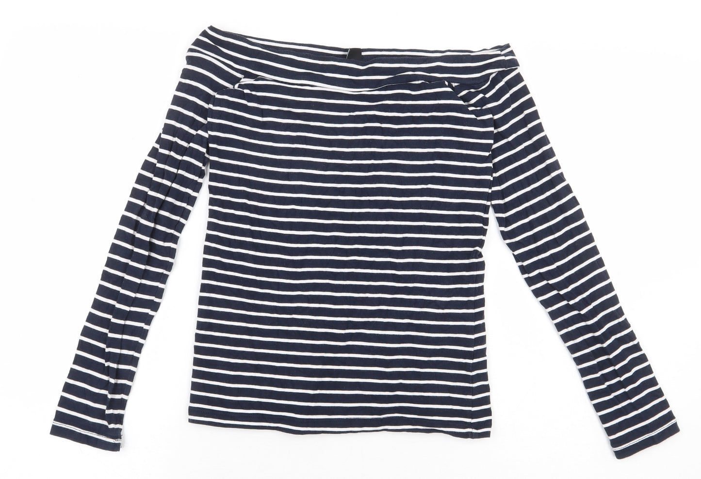 Atmosphere Womens Blue Striped Cotton Basic T-Shirt Size 8 Off the Shoulder