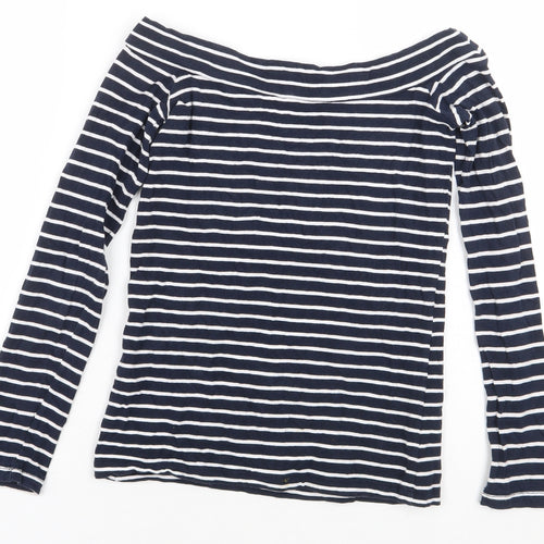 Atmosphere Womens Blue Striped Cotton Basic T-Shirt Size 8 Off the Shoulder