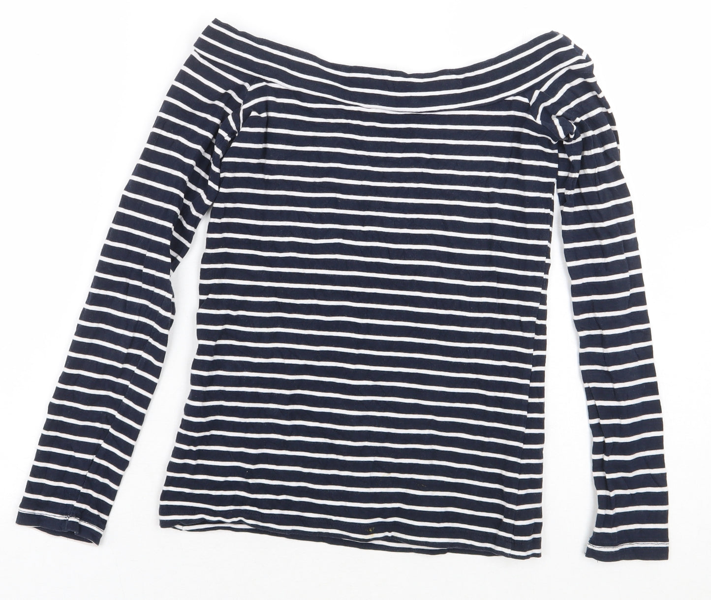 Atmosphere Womens Blue Striped Cotton Basic T-Shirt Size 8 Off the Shoulder