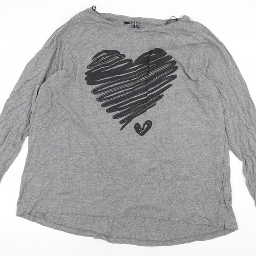 Rainbow Womens Grey Cotton Basic T-Shirt Size XL Round Neck - Love Heart Print