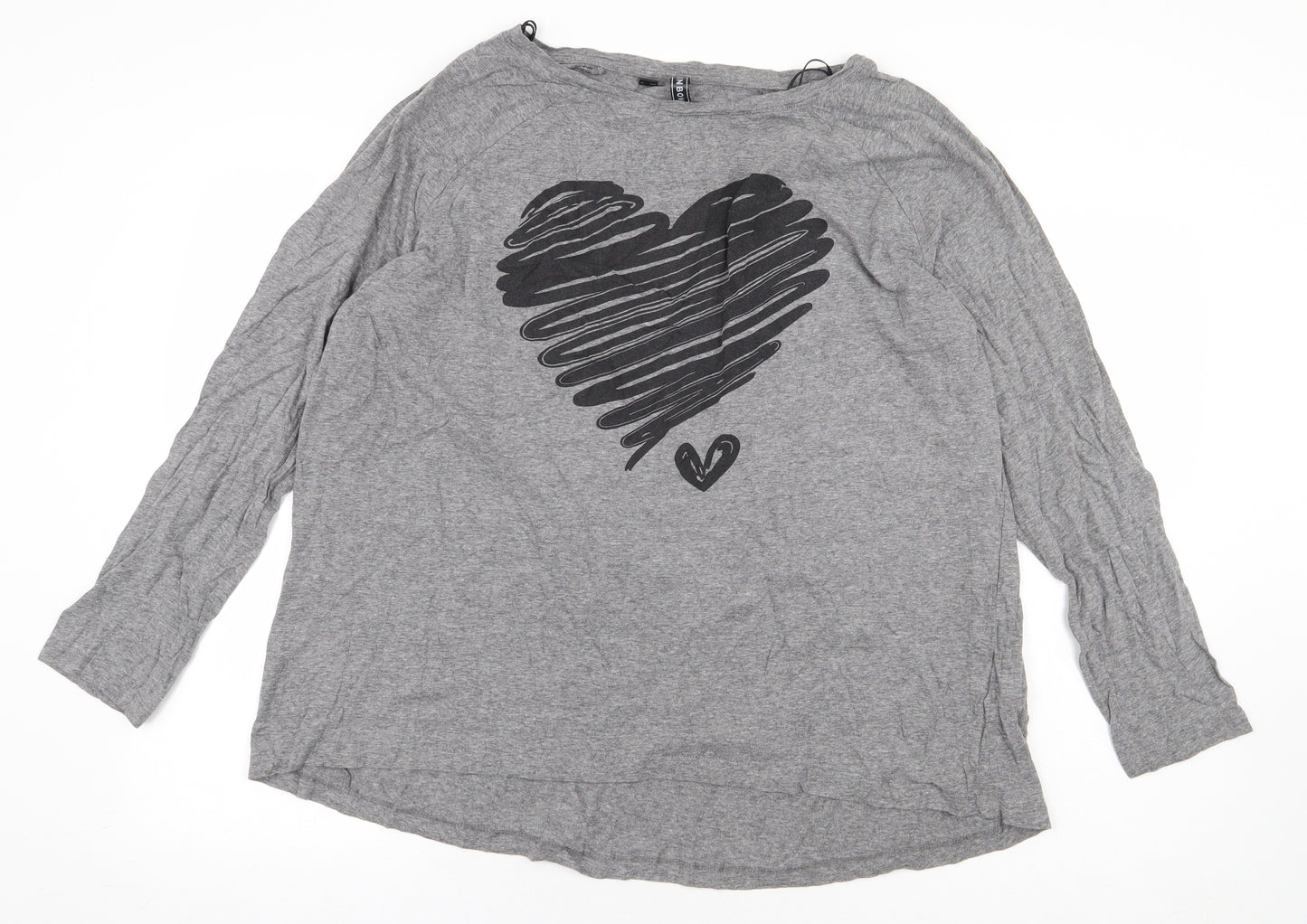 Rainbow Womens Grey Cotton Basic T-Shirt Size XL Round Neck - Love Heart Print