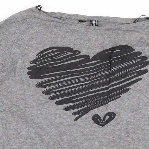 Rainbow Womens Grey Cotton Basic T-Shirt Size XL Round Neck - Love Heart Print