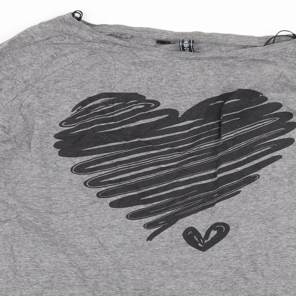 Rainbow Womens Grey Cotton Basic T-Shirt Size XL Round Neck - Love Heart Print