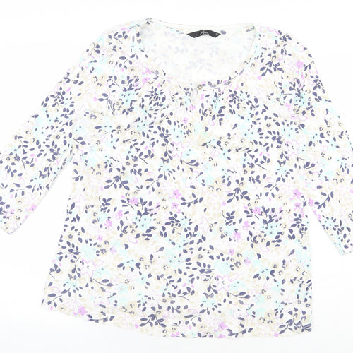 Bonmarché Womens Multicoloured Floral 100% Cotton Basic Blouse Size M Round Neck