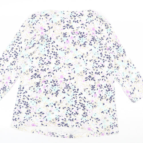 Bonmarché Womens Multicoloured Floral 100% Cotton Basic Blouse Size M Round Neck