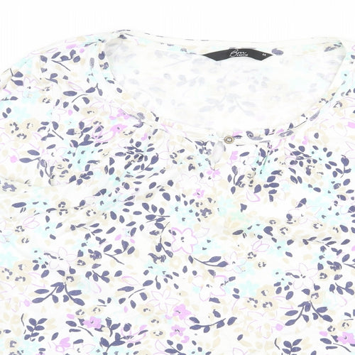 Bonmarché Womens Multicoloured Floral 100% Cotton Basic Blouse Size M Round Neck